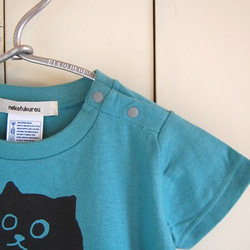 貓咪貓頭鷹圖案（120公分） 兒童T恤 鼠尾草藍 第4張的照片