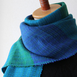 《鮮やかブルーの世界》ウール手織りマフラー　ターコイズグリーン　秋冬カラー/プレゼント 5枚目の画像