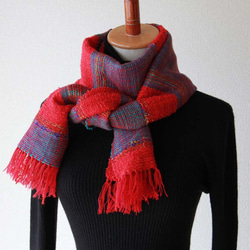 大人の赤を楽しむウール手織りマフラー　シアンレッド　秋冬カラー/プレゼント 4枚目の画像