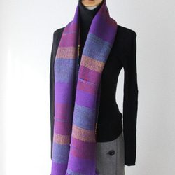 上品でおしゃれなウール手織りマフラー　スモーキーパープル/プレゼント/秋冬カラー 3枚目の画像