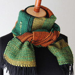個性的で多色カラーのウール手織りマフラー　森カラー/秋冬/プレゼント 3枚目の画像
