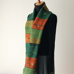 個性的で多色カラーのウール手織りマフラー　森カラー/秋冬/プレゼント 4枚目の画像