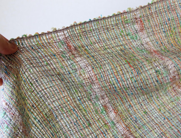 春色アクリルコットン手織りストール　クリームグリーン/春カラー/母の日ギフト 5枚目の画像