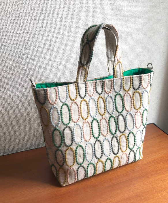 タルト グリーンmixで中サイズ トートバック♩ ミナペルホネンの生地を  