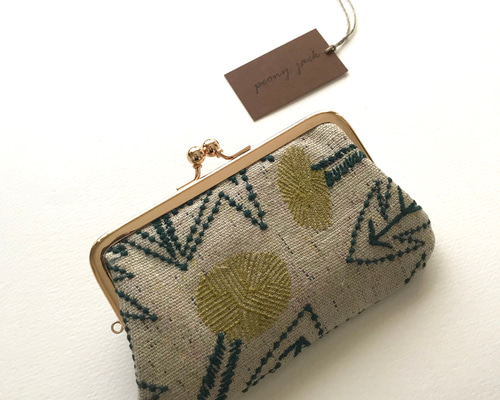 ミナペルホネン 仕切りがま口 仕切りがま口♩tanpopo グリーン ✨ミナペルホネンの生地を使用して