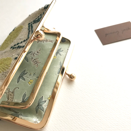 仕切りがま口♩tanpopo グリーン ✨ミナペルホネンの生地を使用して