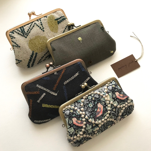 仕切りがま口♩tanpopo グリーン ✨ミナペルホネンの生地を使用して