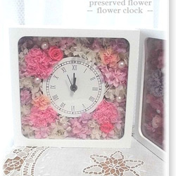 NO113　プリザーブドフラワー　ギフト　花時計（角型ピンク）　誕生日　送料無料 2枚目の画像