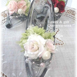 NO120　アーティフィシャルフラワー　ギフト　ハイヒールアレンジ　ガラスの靴　母の日　結婚祝い　受付　誕生日　送料無料 2枚目の画像