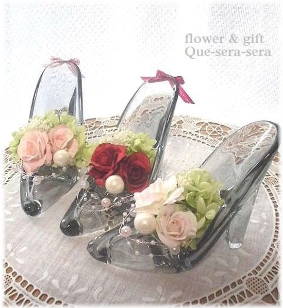 NO120　アーティフィシャルフラワー　ギフト　ハイヒールアレンジ　ガラスの靴　母の日　結婚祝い　受付　誕生日　送料無料 4枚目の画像