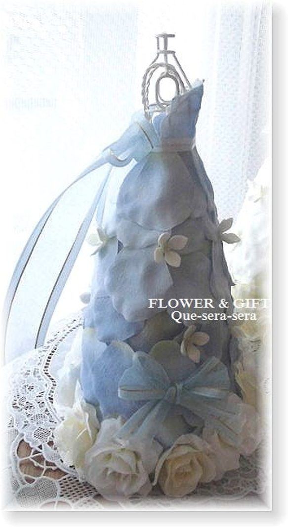 NO129　アーティフィシャルフラワー　ミニドレス（ブルー）　ウェディングドレス　結婚祝い　受付　誕生日　送料無料 5枚目の画像