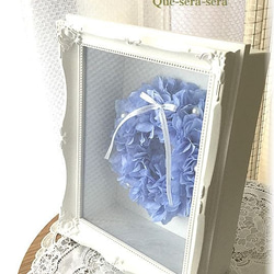 NO147　アーティフィシャルフラワー　あじさいのリース（ブルー）フレーム　結婚祝い　受付　送料無料 2枚目の画像