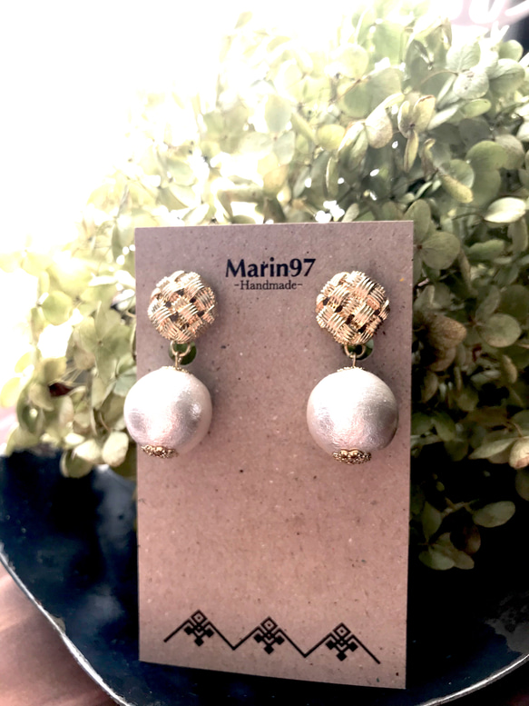コットンパール×ゴールド イヤリング/ピアス＊卒園式 卒業式 入学式 