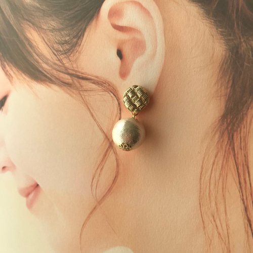 コットンパール×ゴールド イヤリング/ピアス＊卒園式 卒業式 入学式 