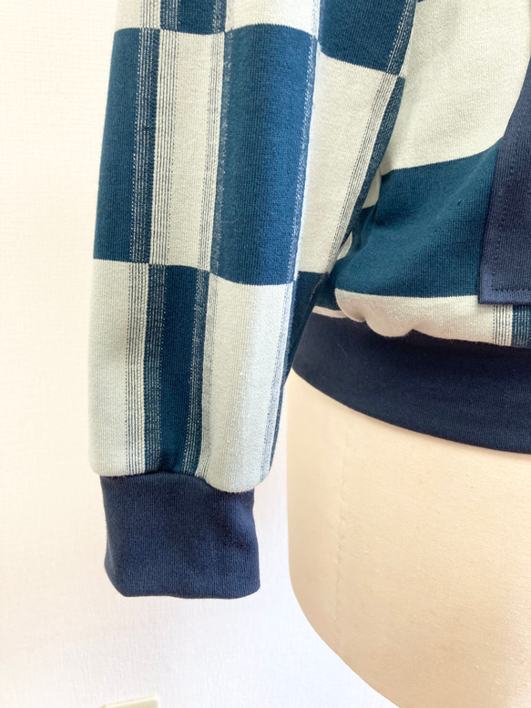 促銷價 ★ 時尚日系圖案❤️ 格紋V領開衫 海軍藍（無尺碼女士M~L）定做 第6張的照片