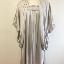 銷售價格★厚裙❤️光面緞4件長裙淺灰色（免費L〜LL）襯裡 第10張的照片