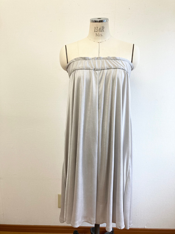 銷售價格★厚裙❤️光面緞4件長裙淺灰色（免費L〜LL）襯裡 第8張的照片