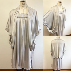 銷售價格★厚裙❤️光面緞4件長裙淺灰色（免費L〜LL）襯裡 第9張的照片