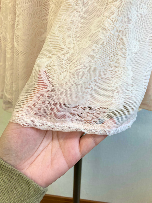 セール価格★❤️透けシフォンレースのヘプラムライン七分袖トップス 淡いピンク（サイズフリーL） 10枚目の画像