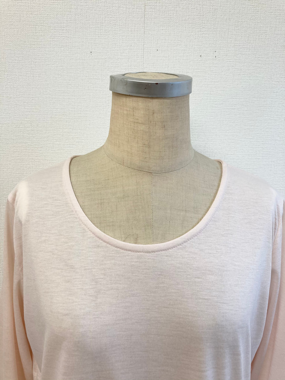 セール価格★❤️透けシフォンレースのヘプラムライン七分袖トップス 淡いピンク（サイズフリーL） 3枚目の画像