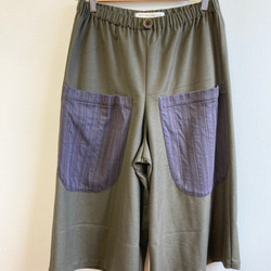 可愛的口袋❤️卡其色條紋口袋寬褲（L〜LL碼免費） 第2張的照片