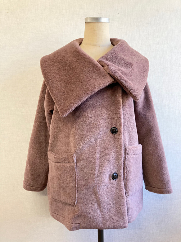 促銷價 ★ 蓬鬆保暖 ❤️ 人造毛皮大領大衣 煙粉色（尺碼不限 L ~ LL） 第2張的照片