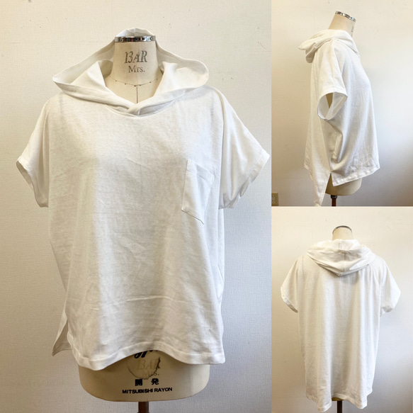 大人気カラーが選べる ❤️パーカーフード付きドルマンTシャツ　（白）／サイズフリーL〜L L／受注生産 13枚目の画像
