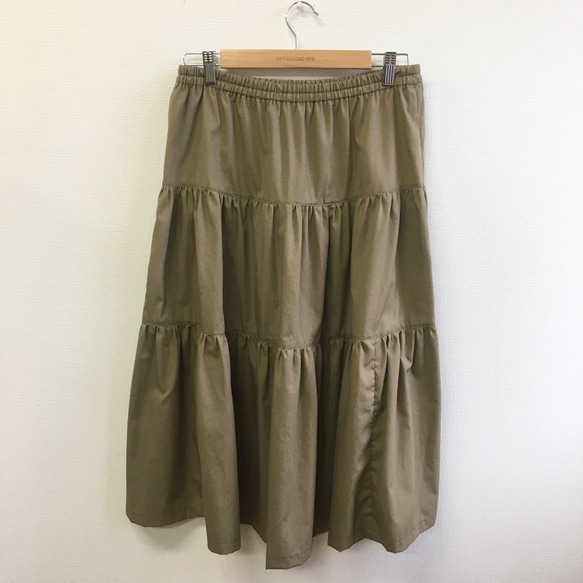 セール価格★大人可愛い❤️三段ティアードスカート 薄めカーキ（サイズフリー L〜 L L） 6枚目の画像