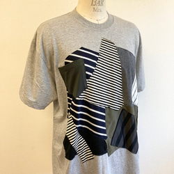 セール価格★リメイクTシャツ❤️パッチワーク風半袖Tシャツチュニック　グレー（サイズ LL） 4枚目の画像