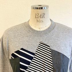 セール価格★リメイクTシャツ❤️パッチワーク風半袖Tシャツチュニック　グレー（サイズ LL） 5枚目の画像