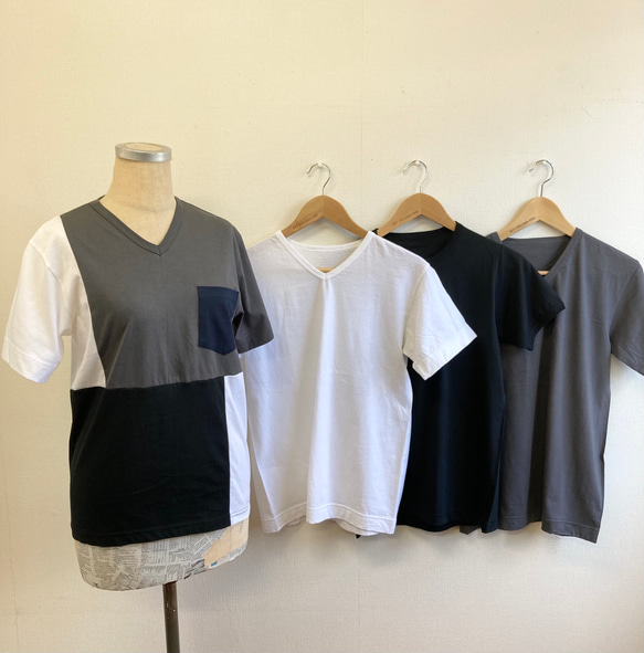 セール価格★リメイクTシャツ❤️バイカラー半袖Tシャツ　グレー白黒（サイズM） 2枚目の画像