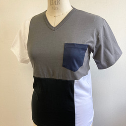 セール価格★リメイクTシャツ❤️バイカラー半袖Tシャツ　グレー白黒（サイズM） 6枚目の画像