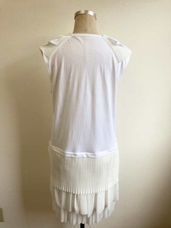Remake T-shirt ❤️ 荷葉領無袖T卹連衣裙 白色（M碼） 第10張的照片
