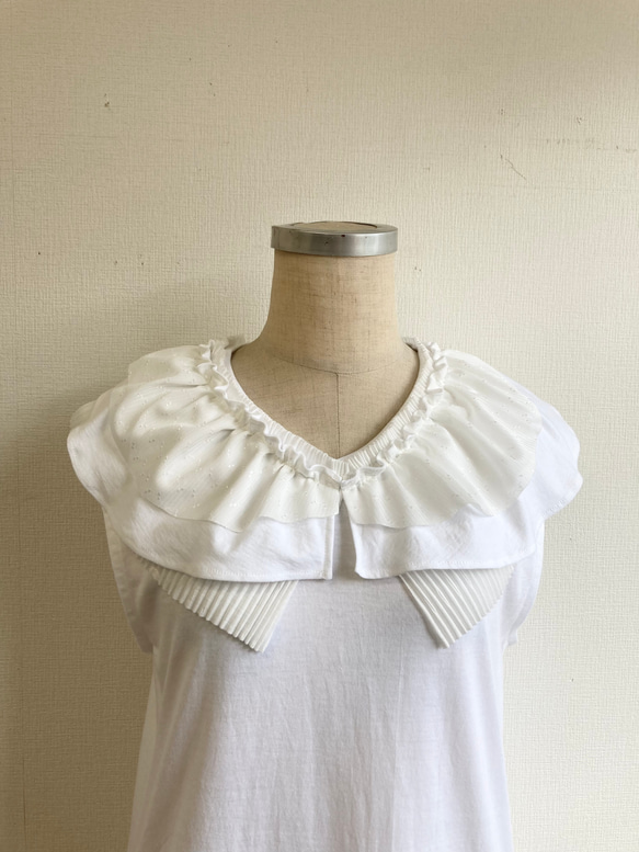 Remake T-shirt ❤️ 荷葉領無袖T卹連衣裙 白色（M碼） 第5張的照片
