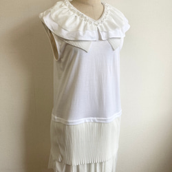 Remake T-shirt ❤️ 荷葉領無袖T卹連衣裙 白色（M碼） 第7張的照片