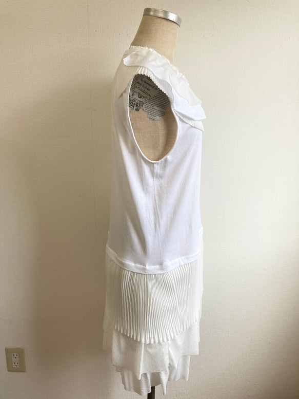 Remake T-shirt ❤️ 荷葉領無袖T卹連衣裙 白色（M碼） 第9張的照片