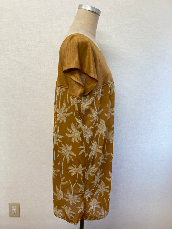 促銷價★成熟芥末色❤️棕櫚樹印花cache-coeur束腰連衣裙芥末色（L~LL碼） 第6張的照片