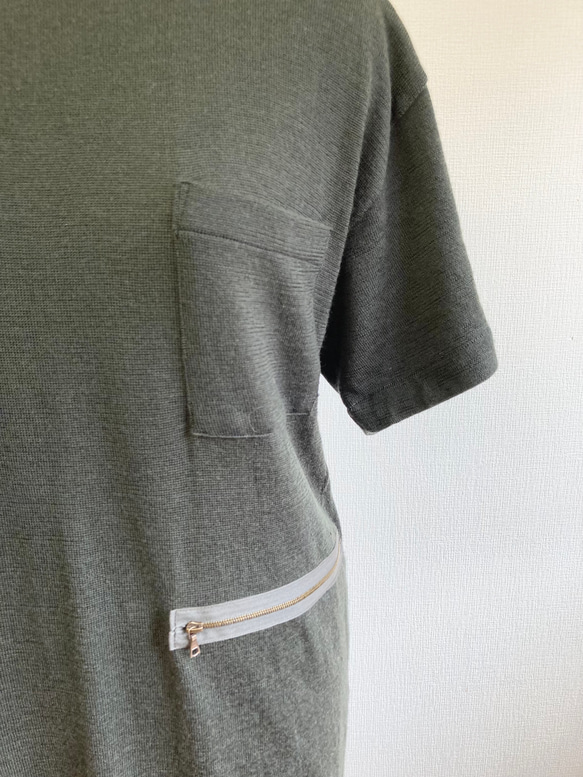 Sale price ★ Remake knit ❤️ 拉鍊和短袖針織帶口袋 卡其色（尺碼 LL） 第6張的照片
