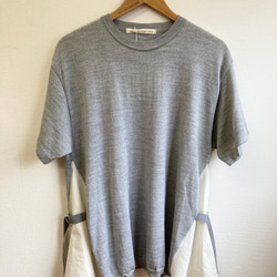 リメイクニット❤️両サイドシャツベルト付き半袖ニット　グレー（サイズ L） 10枚目の画像