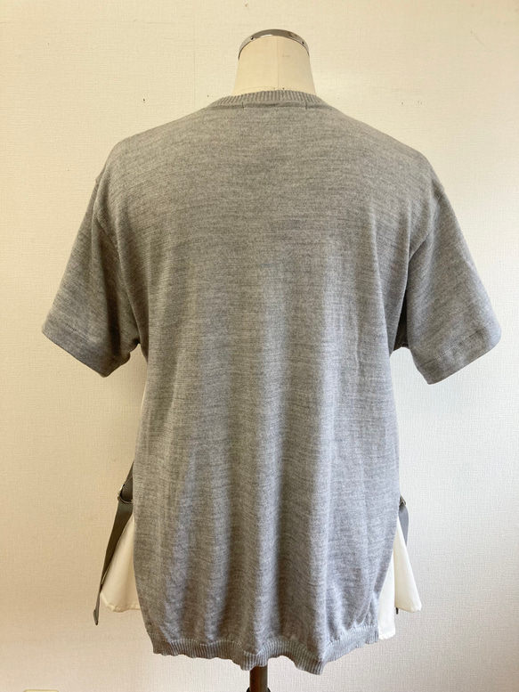 リメイクニット❤️両サイドシャツベルト付き半袖ニット　グレー（サイズ L） 6枚目の画像