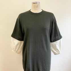 促銷價 ★ Remake knit ❤️ 可拆卸 8/4 長襯衫 短袖針織袖卡其色（尺碼 LL） 第1張的照片