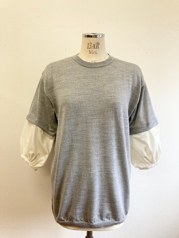 促銷價 ★ Remake knit ❤️ 短袖針織衫，可拆卸 8 長襯衫袖 灰色（尺寸 L） 第1張的照片
