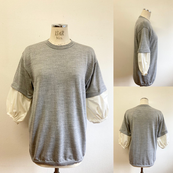 促銷價 ★ Remake knit ❤️ 短袖針織衫，可拆卸 8 長襯衫袖 灰色（尺寸 L） 第2張的照片