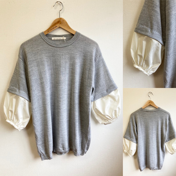 促銷價 ★ Remake knit ❤️ 短袖針織衫，可拆卸 8 長襯衫袖 灰色（尺寸 L） 第9張的照片