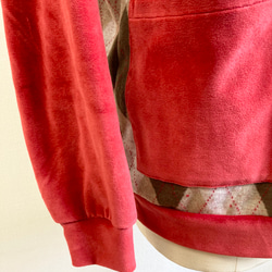 促銷價❤️ Argyle 圖案 V 領針織和絲絨開衫米色紅色（尺碼免費 L ~ LL） 第6張的照片
