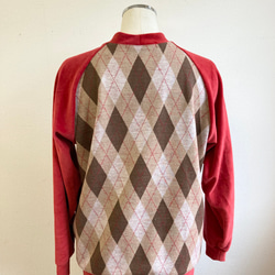 促銷價❤️ Argyle 圖案 V 領針織和絲絨開衫米色紅色（尺碼免費 L ~ LL） 第8張的照片