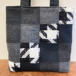 促銷價★鋸齒格紋❤️千鳥格圖案羊毛托特包&amp;小袋2件組（黑白） 第4張的照片
