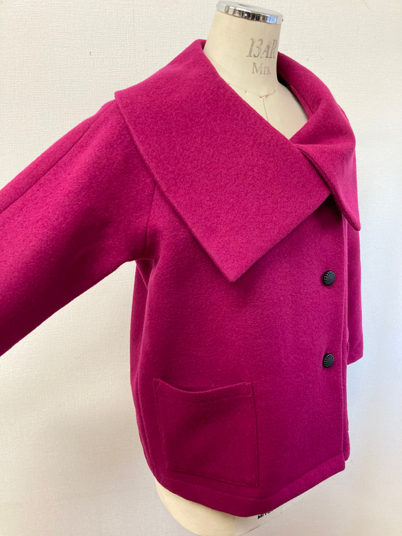 セール価格★大きな襟が可愛い❤️ビックえり圧縮ウールコート ショッキングピンク（サイズフリー L〜 L L） 6枚目の画像