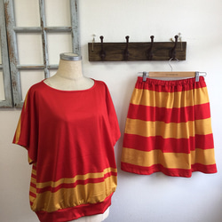銷售價格★太令人眼花亂的❤️紅色和黃色邊框裙（尺寸免費L〜LL） 第4張的照片