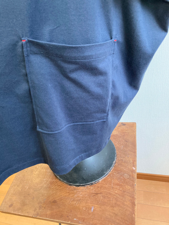 再販×6 男女兼用❤️カットソー素材のポンチョ風五分袖パーカー（ネイビー紺）男女フリー L〜L L 5枚目の画像